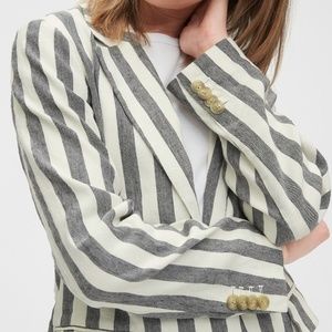 GAP Striped Linen Blazer Color: soft black stripe